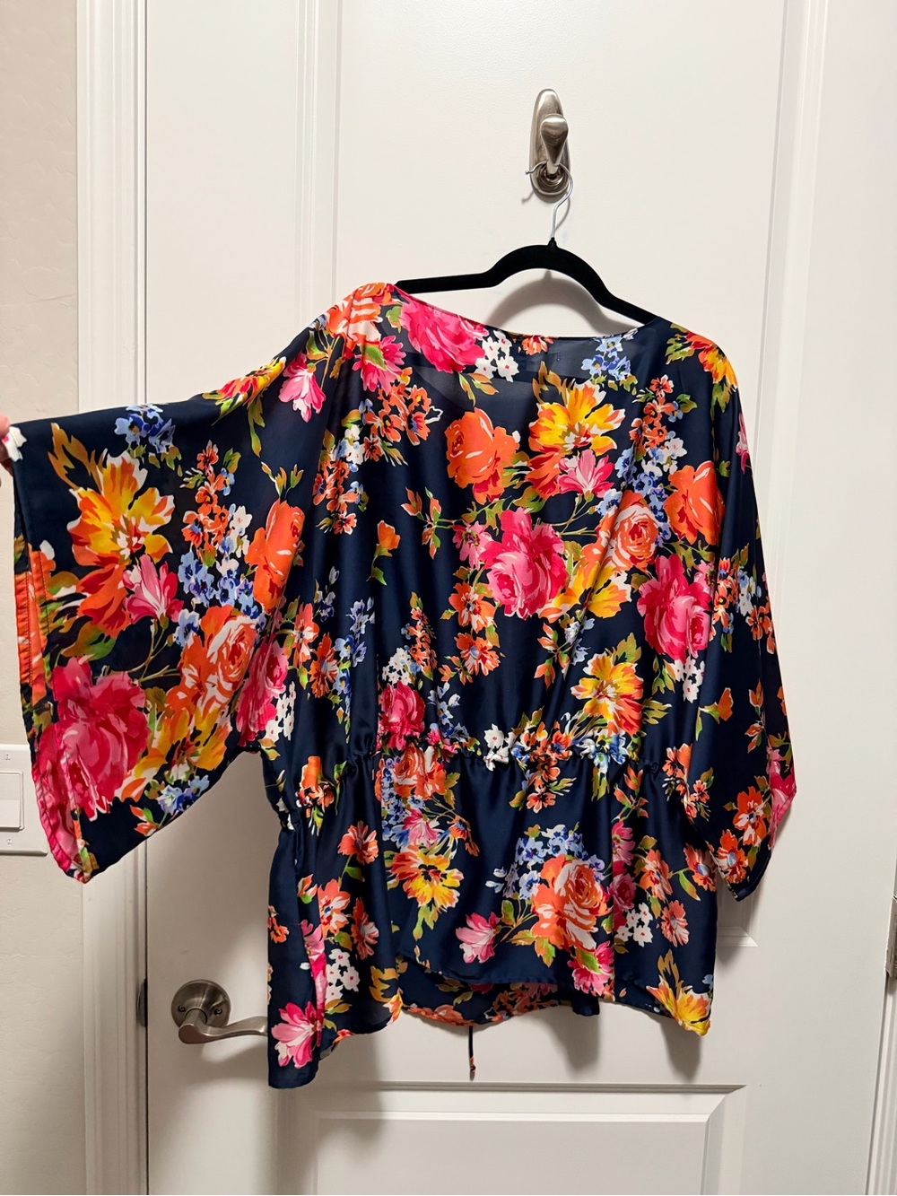 Chaps Navy Floral Drawstring Tunic - Picture 4 of 6